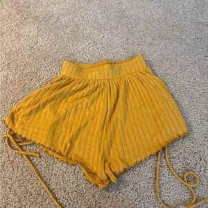 Free People High-Waist Ribbed Mustard Yellow Shorts